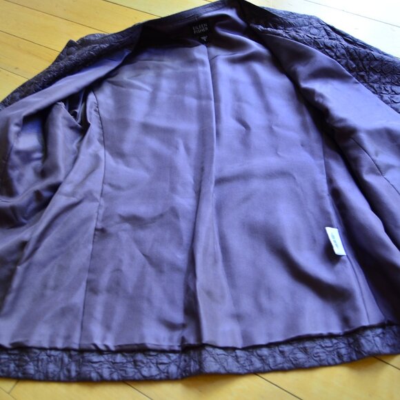 Eileen Fisher plum quilted lined 100% silk jacket W pockets Size S - Picture 10 of 15